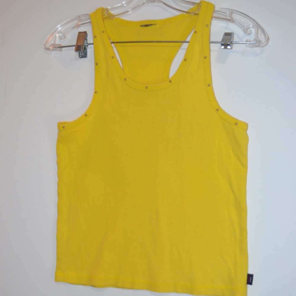 Tommy Jeans Yellow Micro-Corduroy Tank Open Shoulders Strases Neck Sleeveless M - Picture 6 of 8